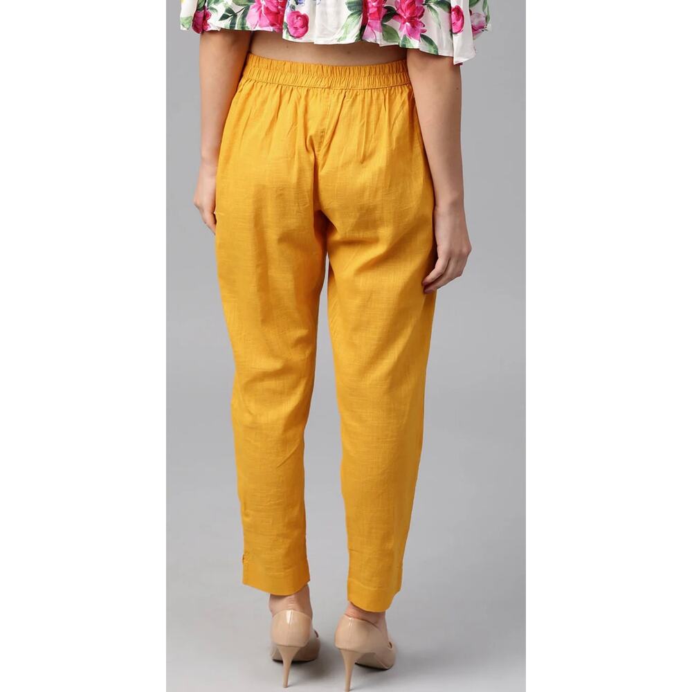 100% Linen mustard yellow pants pull on pants slanted ankle L Studio workshop